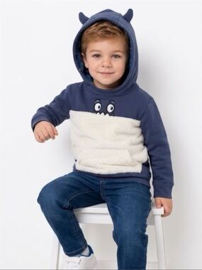 Oshkosh Blue Monster Terry Hoodie Sweatshirt 2T Toddler Embellished hood/front